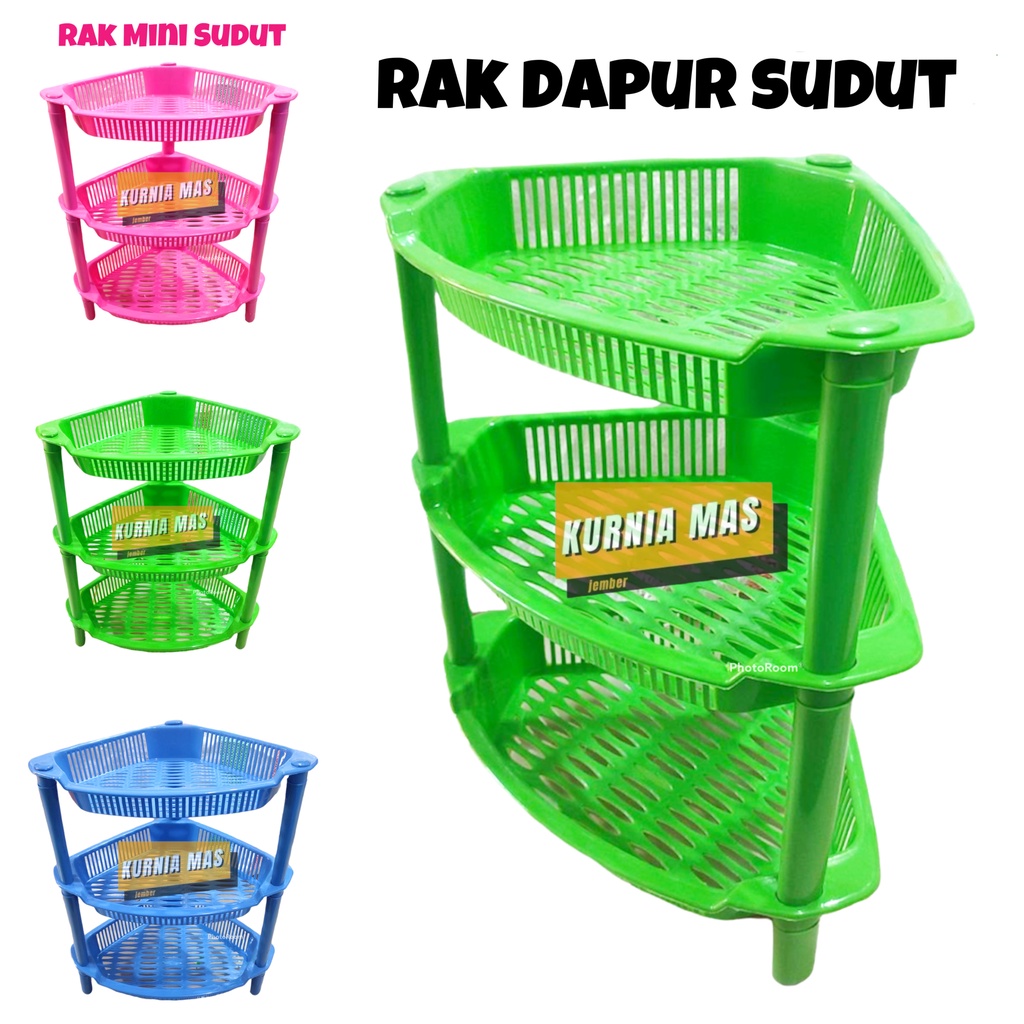 Jual RAK PLASTIK 3 SUSUN SEGITIGA RAK DAPUR SUDUT RAK MINI RAK BUMBU