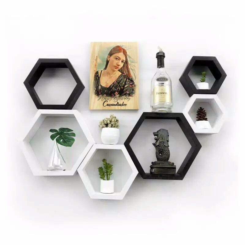 Jual Set Rak Dinding Hexagonal 6 Hiasan Dinding Hexagonal 3 Pcs Rak Minimalis Hexagonal Segi 6 4835