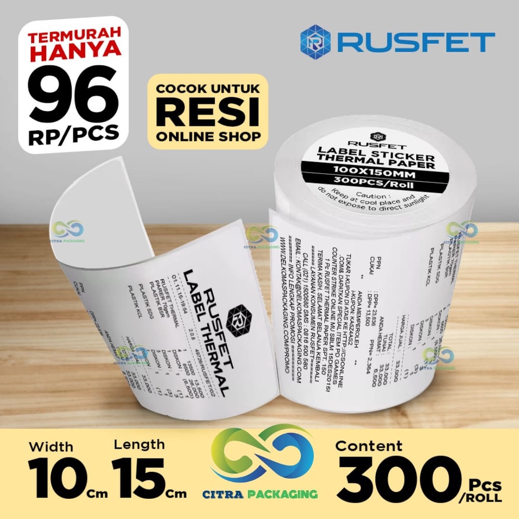 Jual KERTAS THERMAL ROLL STICKER LABEL PRINT RESI 10 X 15 CM isi 300 ...