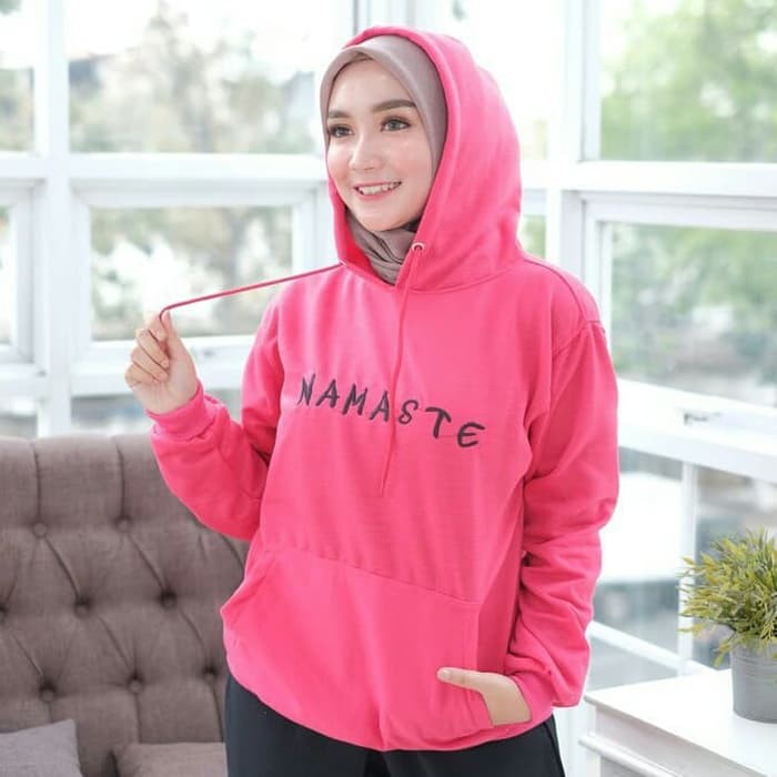 Jual Sweater Wanita Namaste Black Pink Jaket Hoodie Fleece