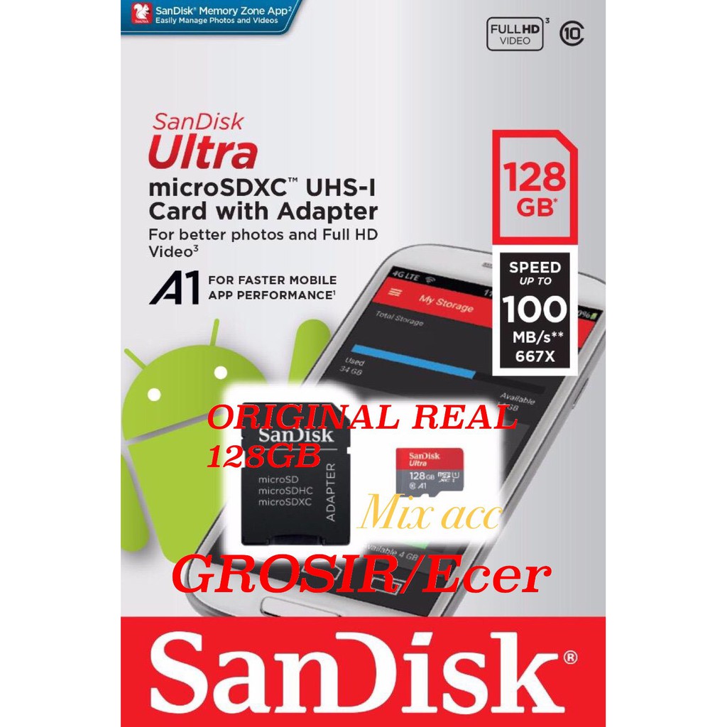 Jual Sandisk microSD 128GB 100MB s Class 10 memory micro SD 128 GB ...