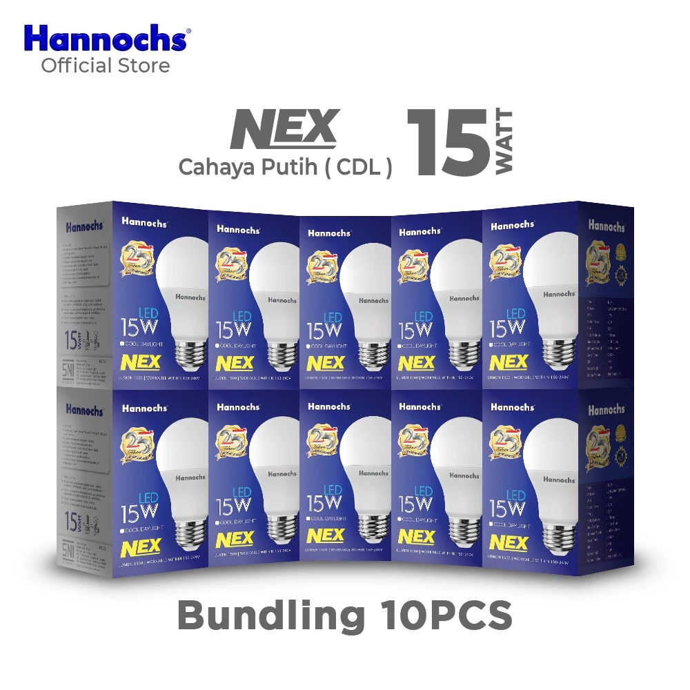 Hannochs Lampu Bohlam LED NEX 15W Cahaya Putih Paket isi 10pcs - foto 1
