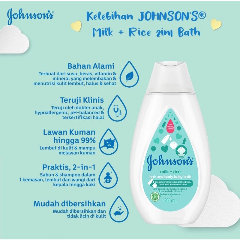 Jual Johnson's Baby Bath Milk & Rice 200 Ml | Shopee Indonesia