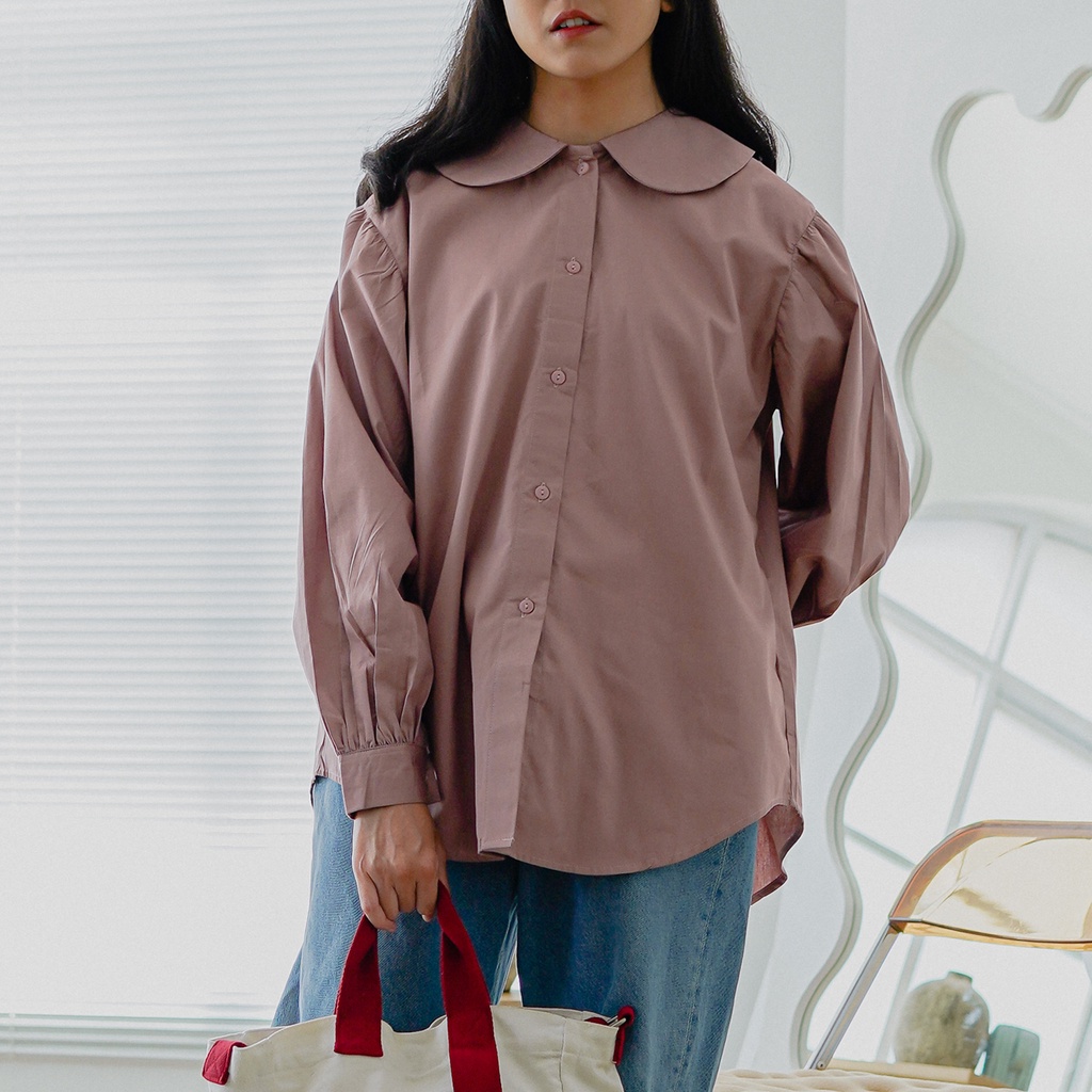 Jual ANSSY - Mina Oversized Round Collar Shirt - Kemeja Kerah Bulat ...
