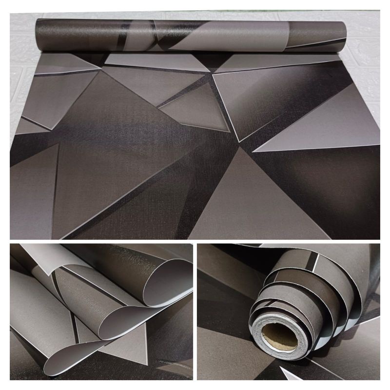 Jual Wallpaper Dinding Abu_abu Hitam Segi Tiga 3D Mewah Elegant