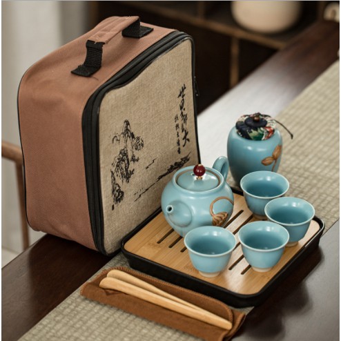 Jual Portable chinese tea set ceramic + Free Pouch Bag Travel | Shopee ...