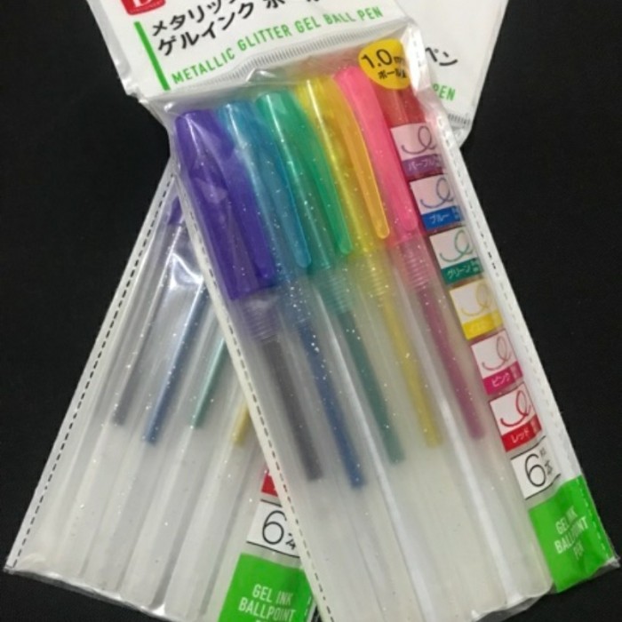 Jual Daiso 6 Pcs Metallic Glitter Gel Ball Pen Pena Daiso Japan Set vD