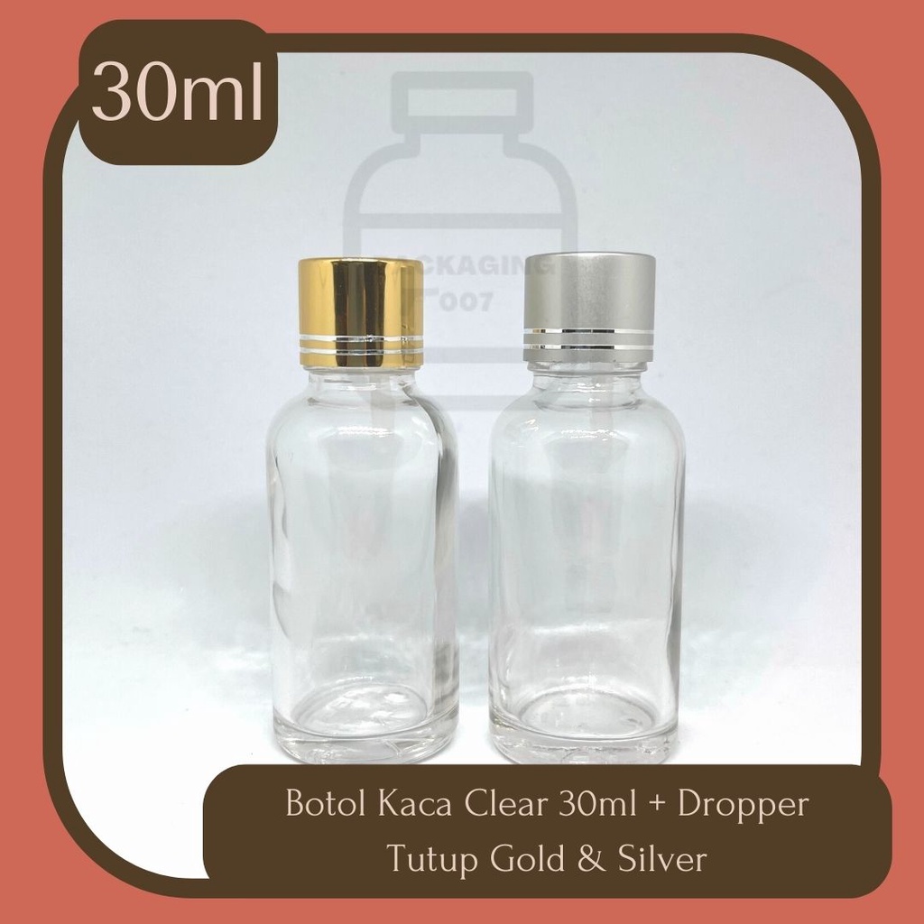 Jual Botol Kaca Clear Essential Oil Dropper Tutup Gold / Silver ...