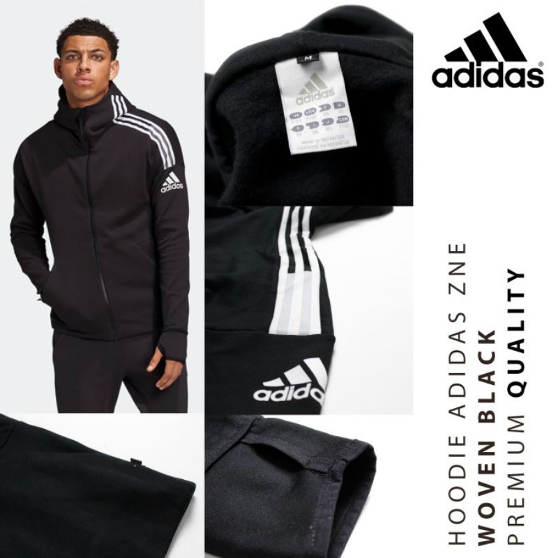 JAKET HOODIE ADIDAS ZNE WOVEN BLACK GRADE ORIGINAL