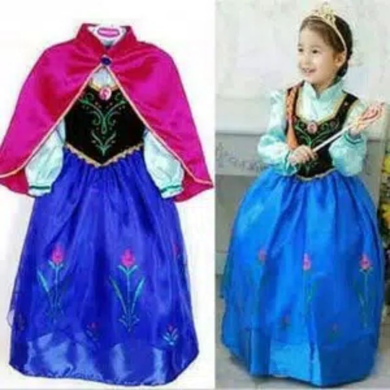 Jual Baju dress Kostum princess Anna elsa Frozen Biru Jubah pink anak 2 ...