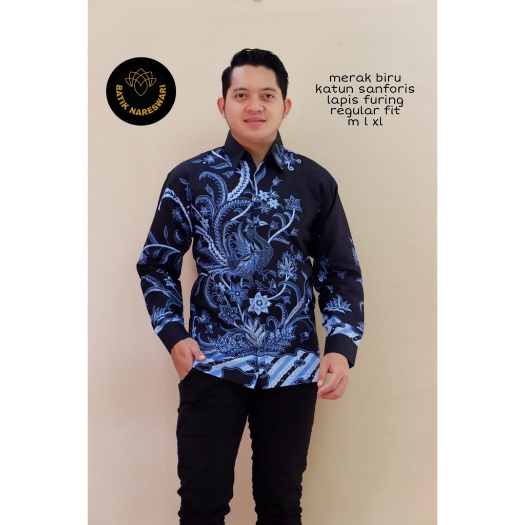 Jual Merak Biru Batiksoloamanah Nareswari Kemeja Baju Batik Pria Solo