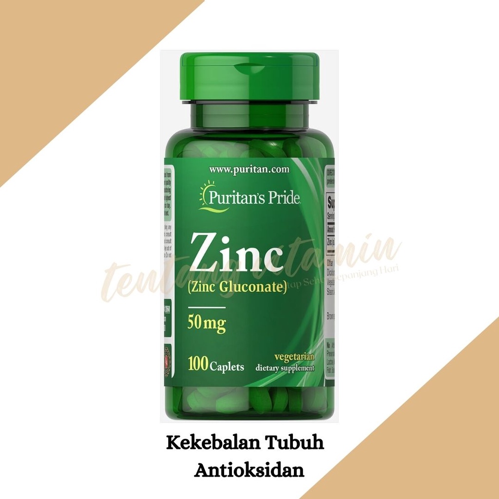 Jual Puritan's Pride Zinc Gluconate 50 mg 100 Caplets untuk Kekebalan