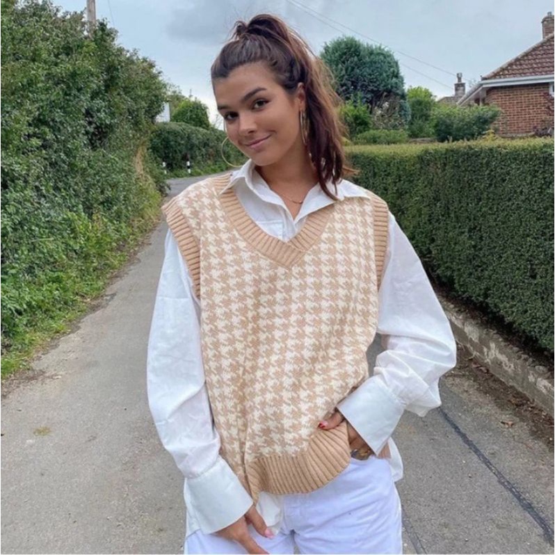 Jual TUMBLRSTORE Jennie Blackpink Knit Vest/houndstooth vest