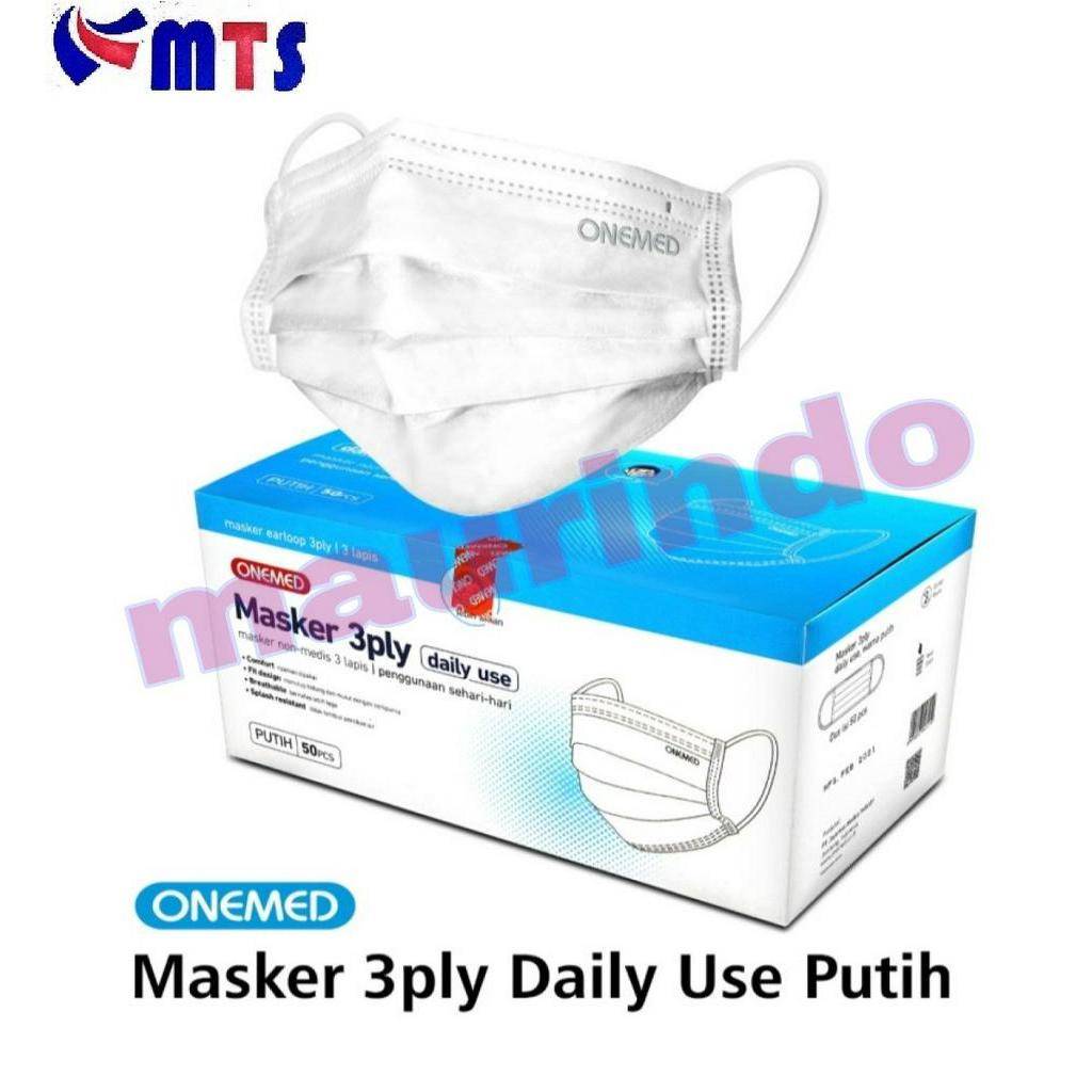 Jual Onemed Masker Karet PUTIH WHITE Earloop 3 Ply Daily Use Box Isi 50 ...