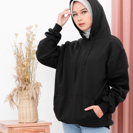 Jual Sweater Hoodie Polos Oversize Jaket Pria Wanita Premium WARNA HITAM |  Shopee Indonesia