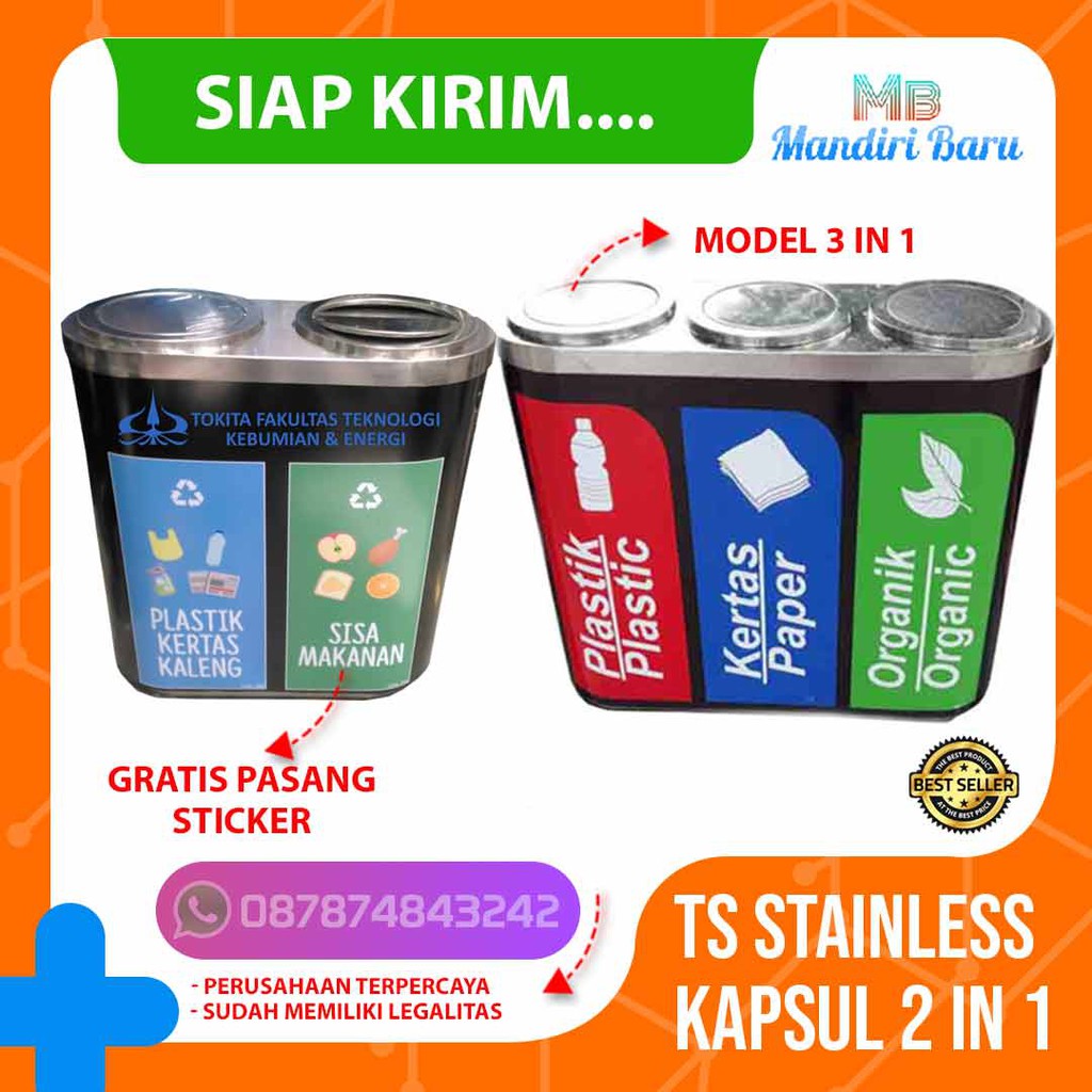 Jual Jual Tong Sampah Stainless 2 In 1tempat Sampah Stainless 2 Warna Besar Organik Anorganik 7325