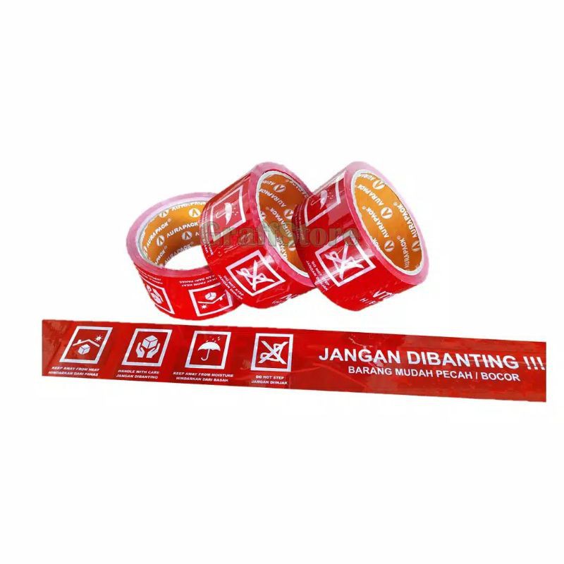 Jual Lakban Fragile 2 inchi 48 mm 72 yard/awas jangan dibanting pecah ...