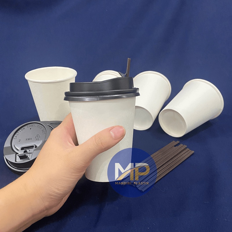 Jual Paper Cup / Papercup / Gelas Kertas Kopi POLOS 8oz + LID & STIRRER ...
