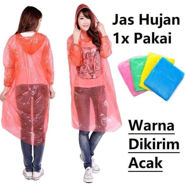 Jual Jas Hujan Jaket Hujan Sekali Pakai Plastik Tipis Disposable ...