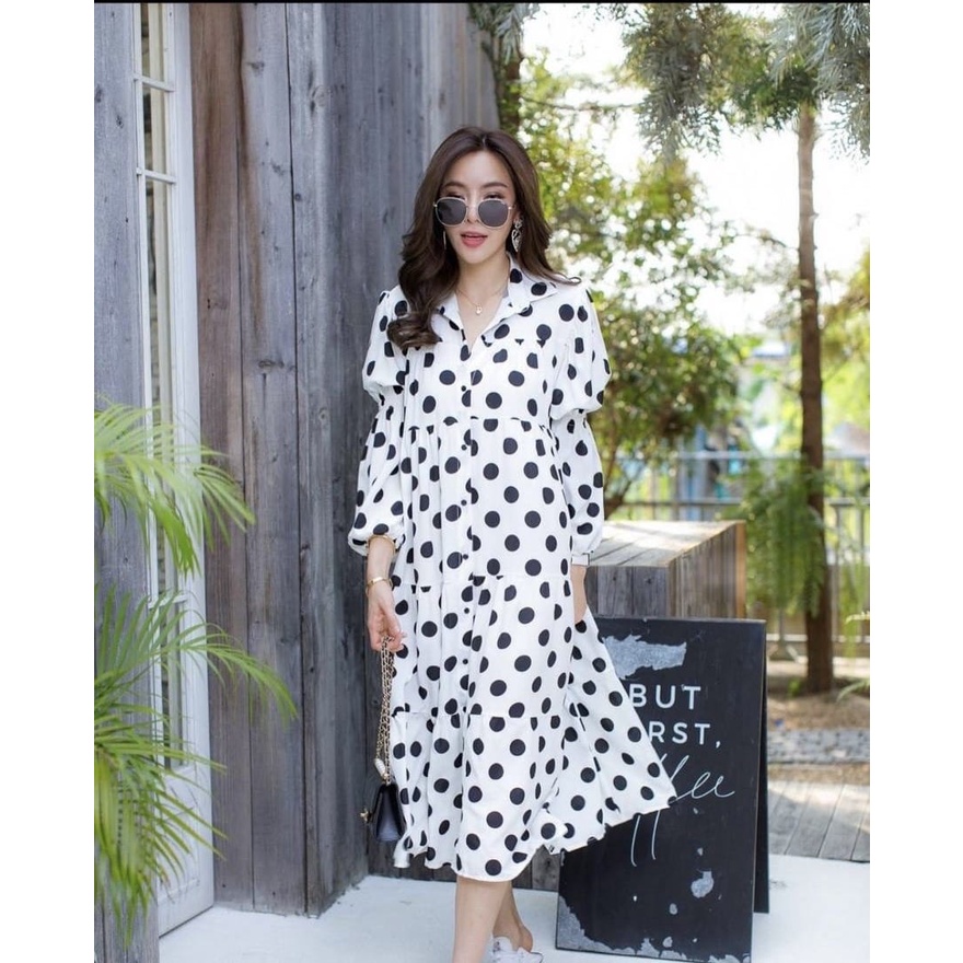 Jual 08 1266 DRESS MAXI GAUN POLKADOT PAKAIAN WANITA CEWEK FASHION MURAH TERJANGKAU Shopee Indonesia