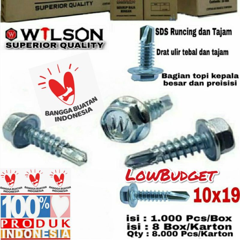 Jual 100 Pcs Baut Roofing Baut Baja Ringan 10x19 Skrup Baja Ringan ...
