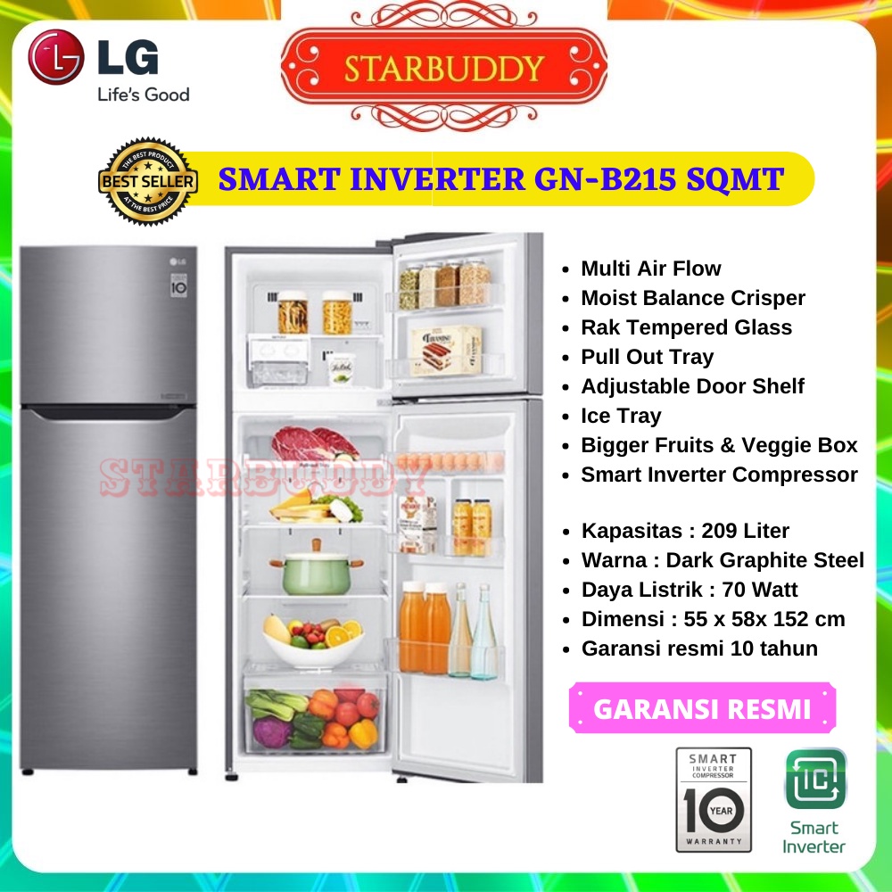 Jual KULKAS LG GN-B215SQMT 2 PINTU SMART INVERTER 209 LITER JADETABEK ...