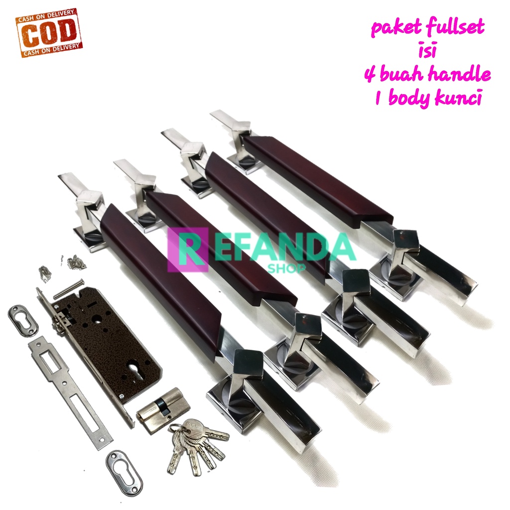 Jual Paket Set Gagang Pegangan Handle Tarikan Pintu Rumah Minimalis Fullset Body Kunci Untuk