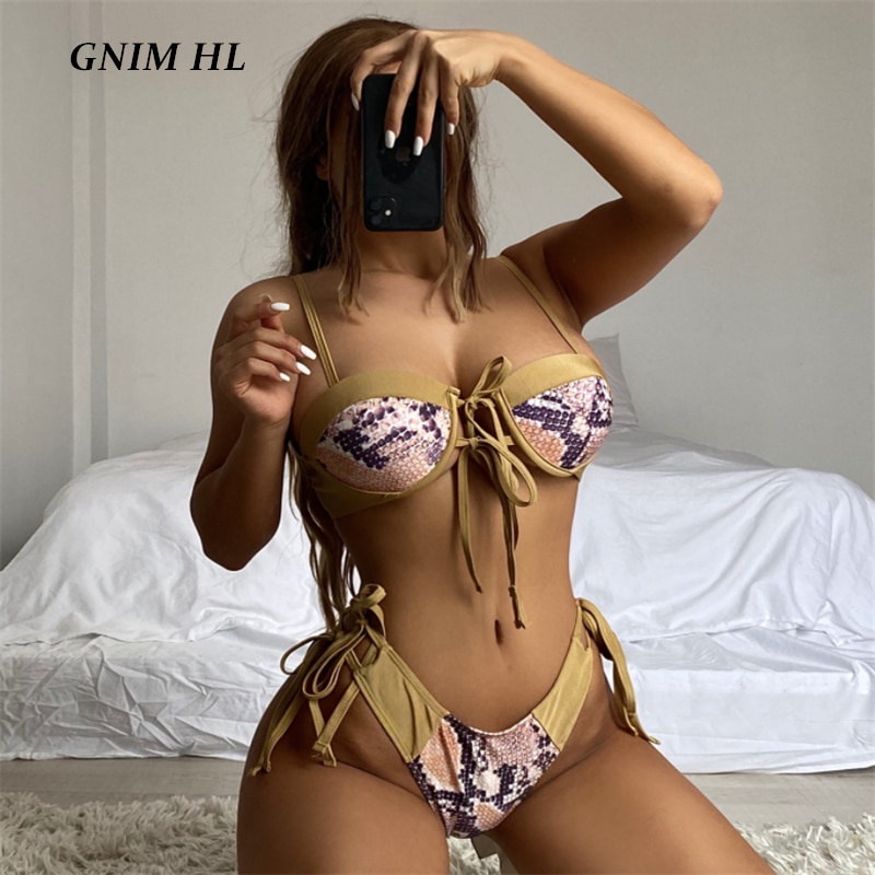 Jual Preorder Gnim Set Bikini Perban Seksi 2021 Pakaian Pantai Musim Panas Pakaian Renang Cetak 1708