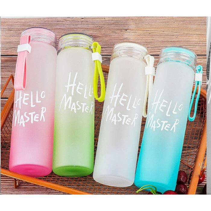 Jual Botol Minum Colourful HELLO MASTER / Botol Minum Kaca 480ml Free ...