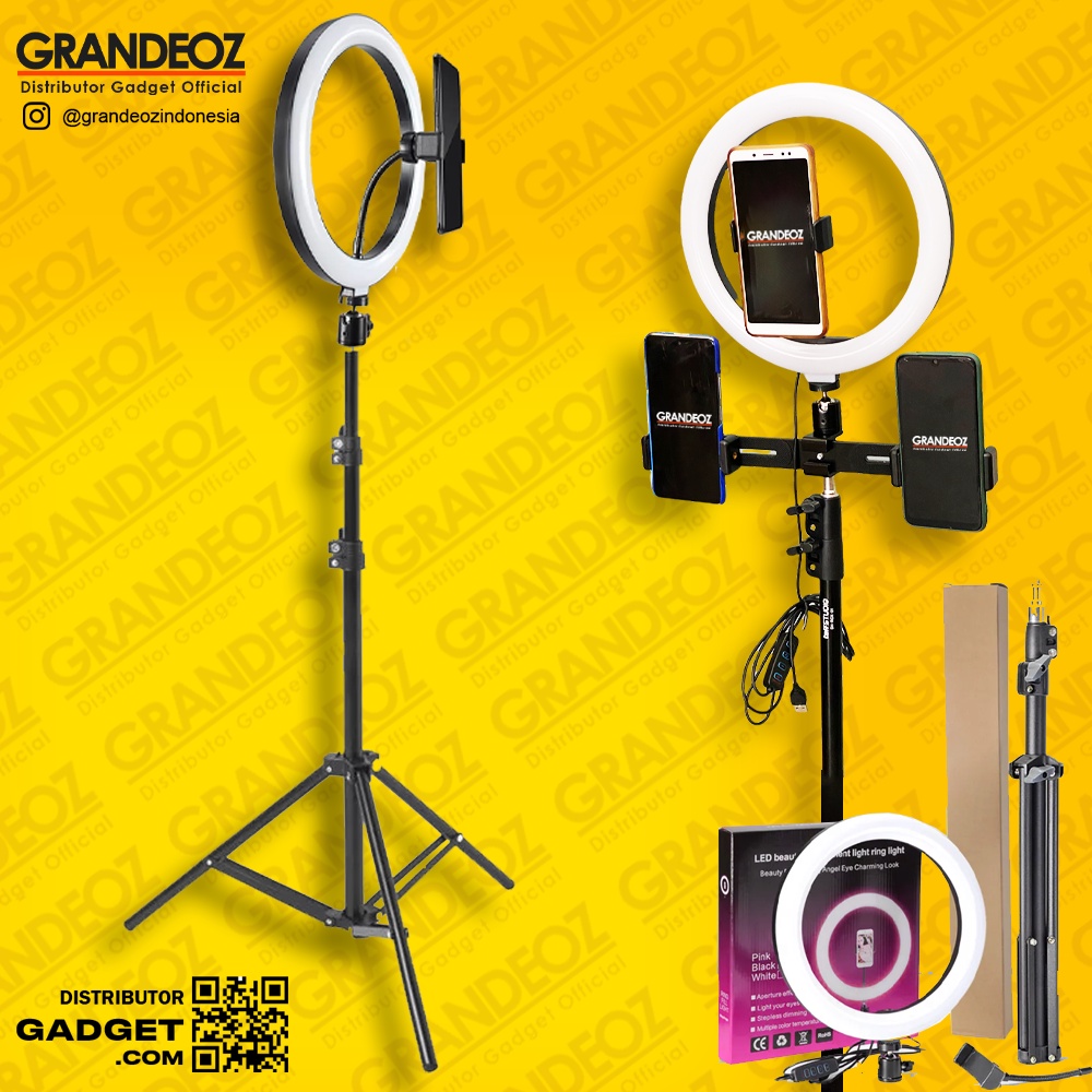 SET PAKET RING LIGHT 26CM STAND BESAR RINGLIGHT 26 CM LAMPU SELFIE HP  SMARTPHONE LIVE VLOGING Dimmable Phone Holder Selfie Makeup Live Streaming 