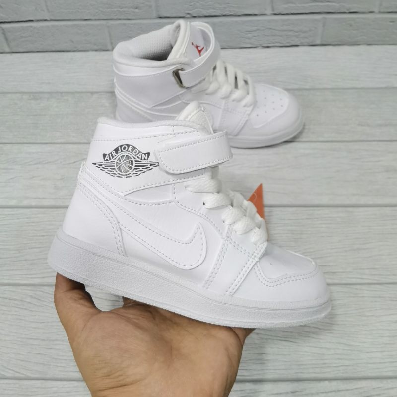 Jual sepatu sneakers anak kids boots nike jordan high all white