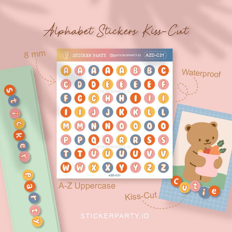 Jual [Sticker Party] Stiker Huruf Alfabet Abjad Bulat 0,8CM Warna Pop ...