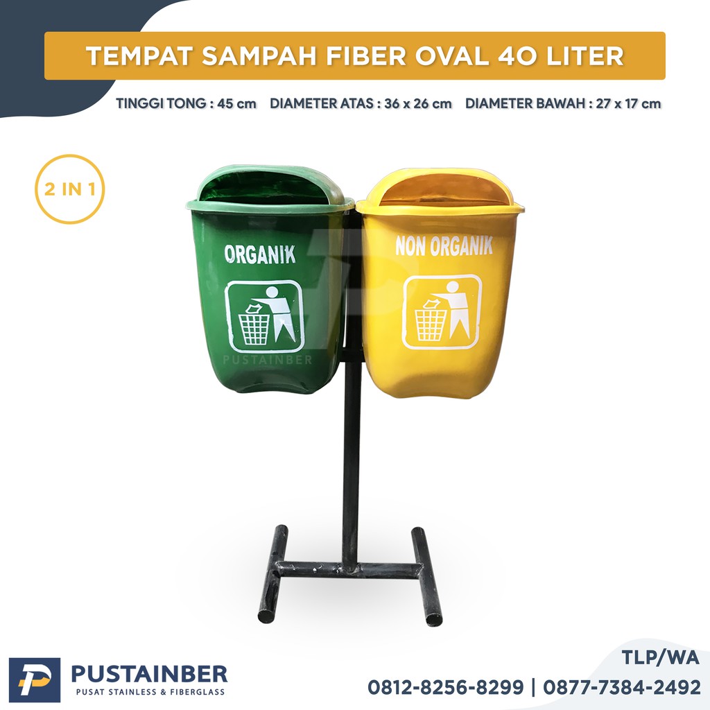 Jual Tempat Sampah Fiber Oval 2 In 1 40 Liter Tong Sampah Bak Sampah Dustbin Organik 6260