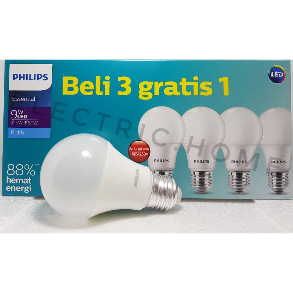 Jual Paket Isi 4 Lampu PHILIPS LED Essential 9 WATT 9W 9 W Putih ...