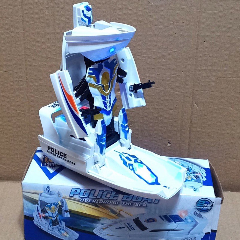 Jual mainan police boat - kapal air jadi robot - mainan Kapal perahu ...