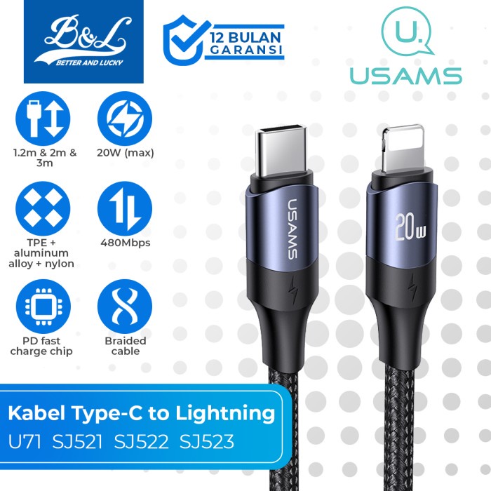 Jual USAMS U71 Kabel Data Type-C to Lightning iPhone 20W PD Fast ...