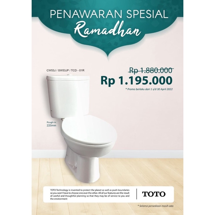Jual new Kloset Duduk TOTO CW53J / SW53JP + TCD-01R komplit set (putih ...