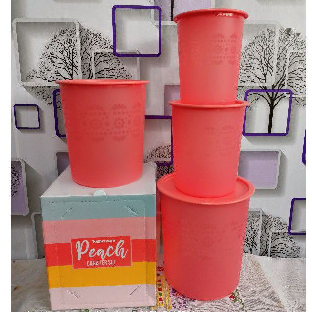 Jual Toples peach canister / raya canister tupperware set with gift box ...