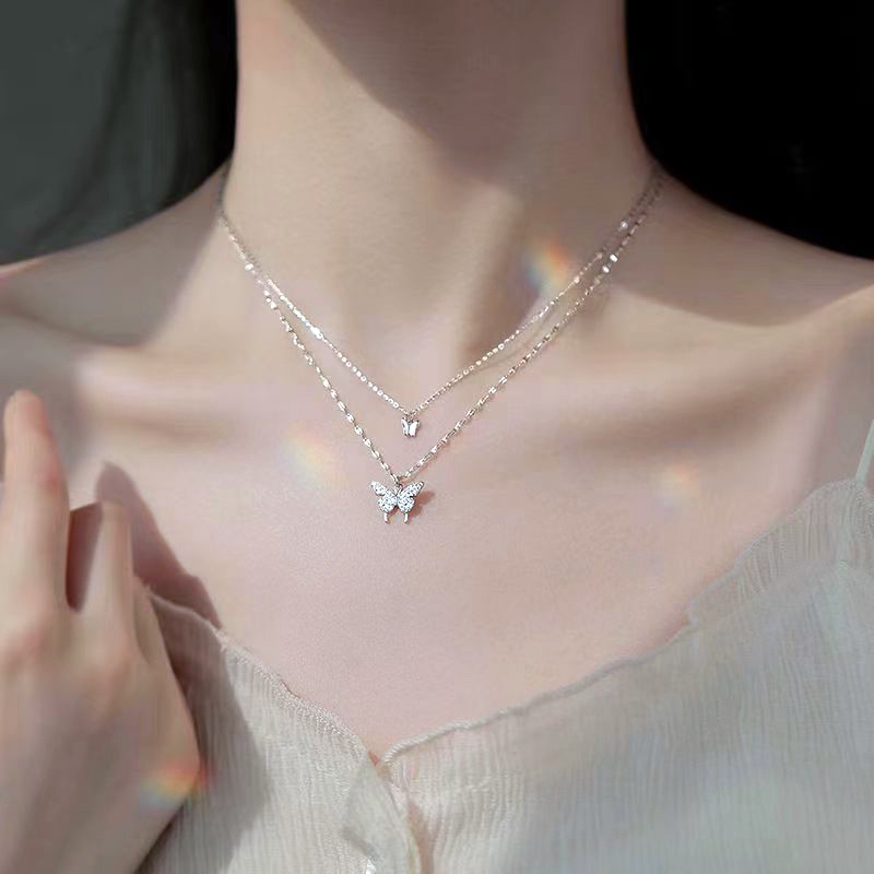 Jual Cod Kalung Wanita Liontin Korea Kalung Kupu Kupu Siam Kalung Titanium Rantai Klavikula