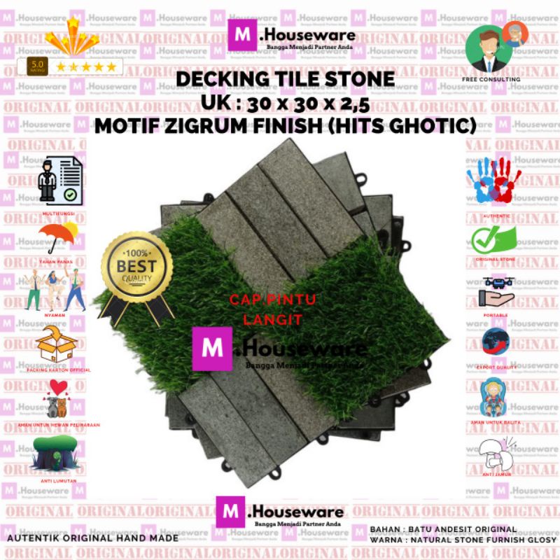 Jual Lantai Batu Andesit Motif ZIGRUM BATU Zigzag Mix Rumput / Decking ...