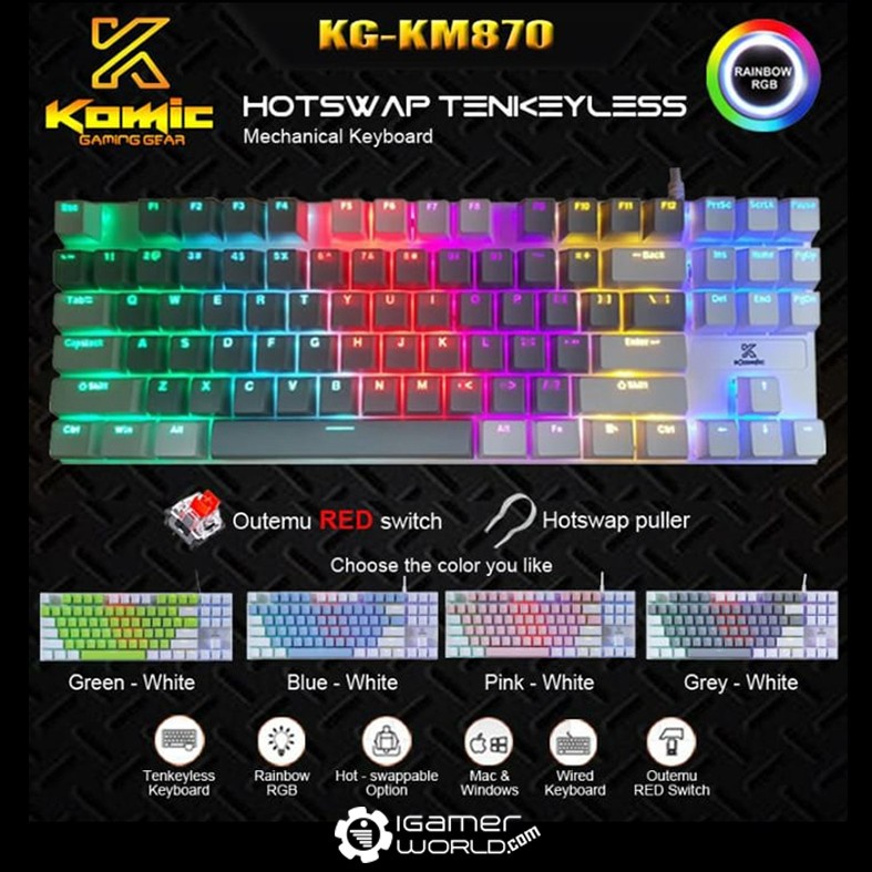Jual KOMIC KG-KM870 Outemu Removable Rainbow Led Keyboard Gaming ...