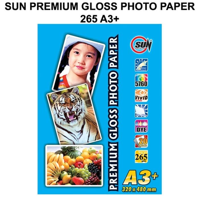 Jual Kertas Foto Glossy A3+ / A3 Plus Premium - SUN Premium Gloss Photo ...