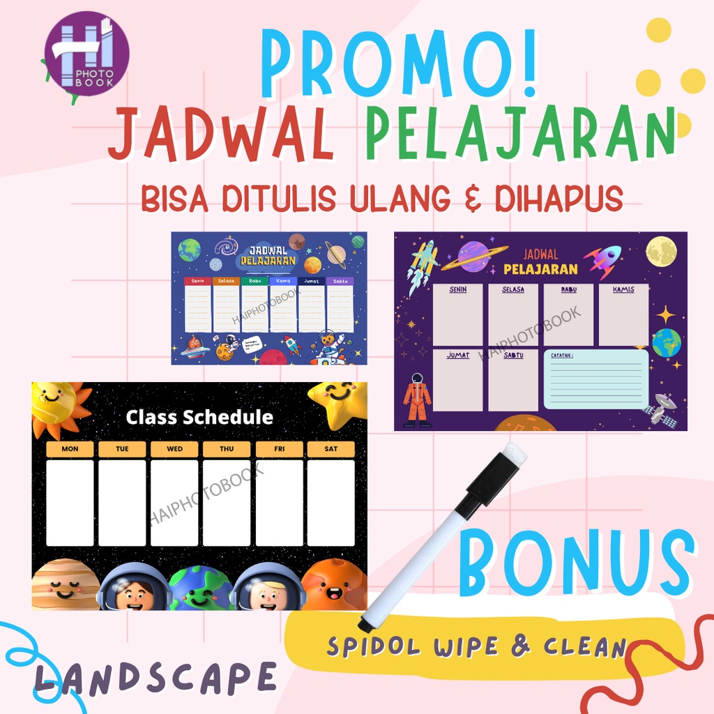 Jual JADWAL PELAJARAN ANAK / SCHOOL TIMETABLE / POSTER PELAJARAN / WiPE ...