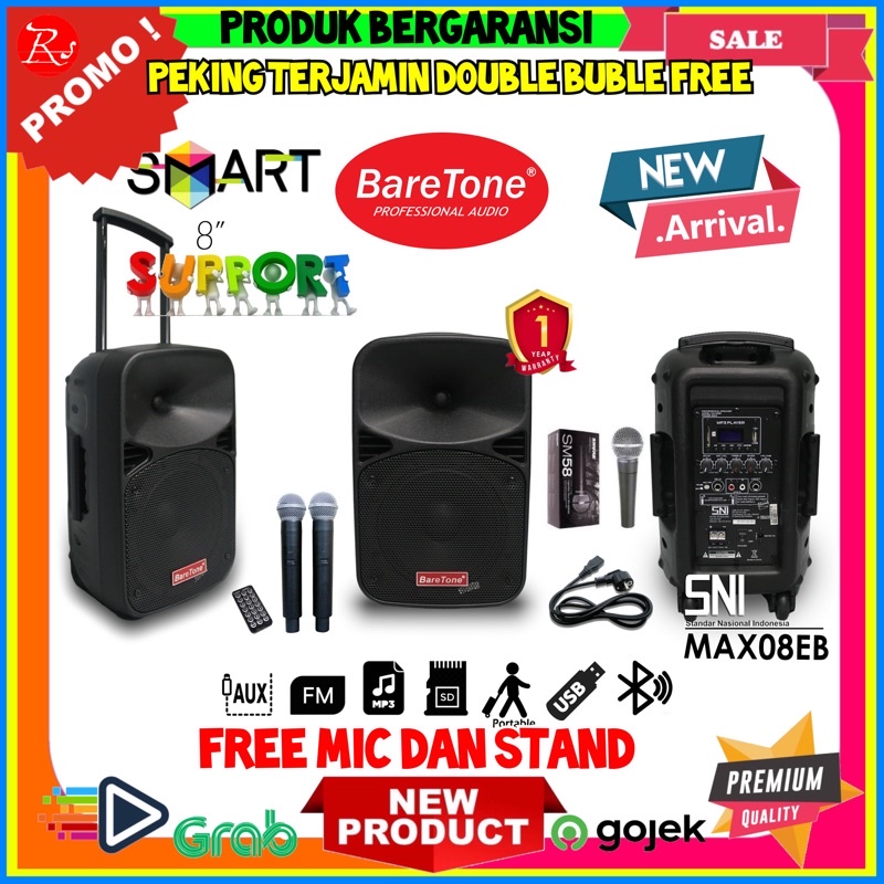 Jual Speaker Portable Amplifier Wireless BARETONE MAX8EB - 8 INCH