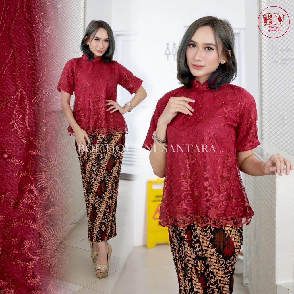 Jual Baju Wanita Set Kebaya Shanghai Tille Payet Modern Rok Plisket ...