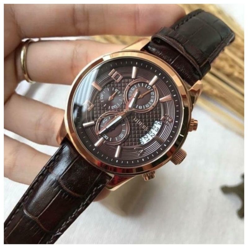 Jual jam tangan pria guess W0076G4 leather kulit original Shopee