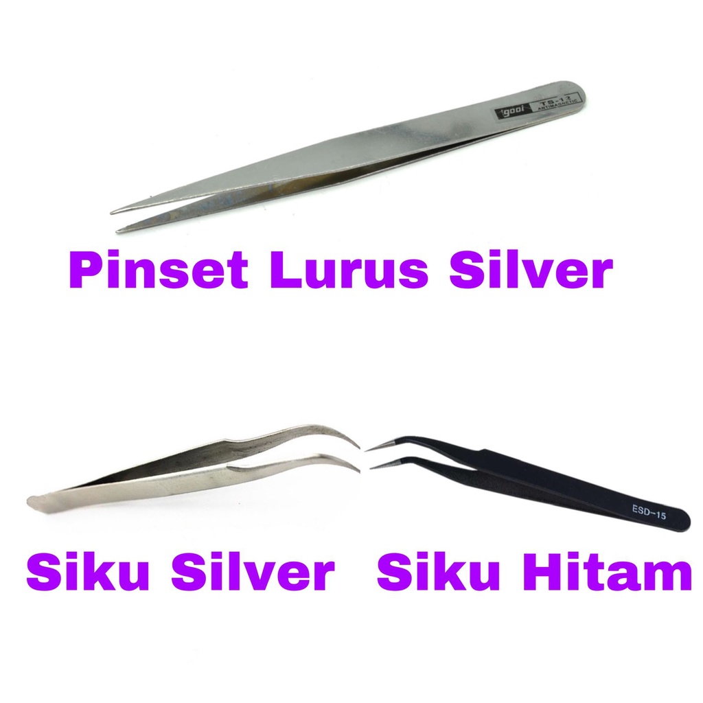 Jual Pinset Lurus Siku Hitam Dan Silver Stainless Steel Shopee Indonesia