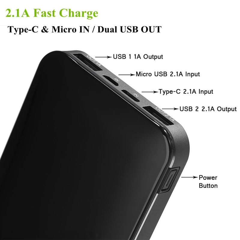 GROTIC Powerbank 12000mAh Dual Input Type C & Micro Dual USB Output LED Power Display GY11