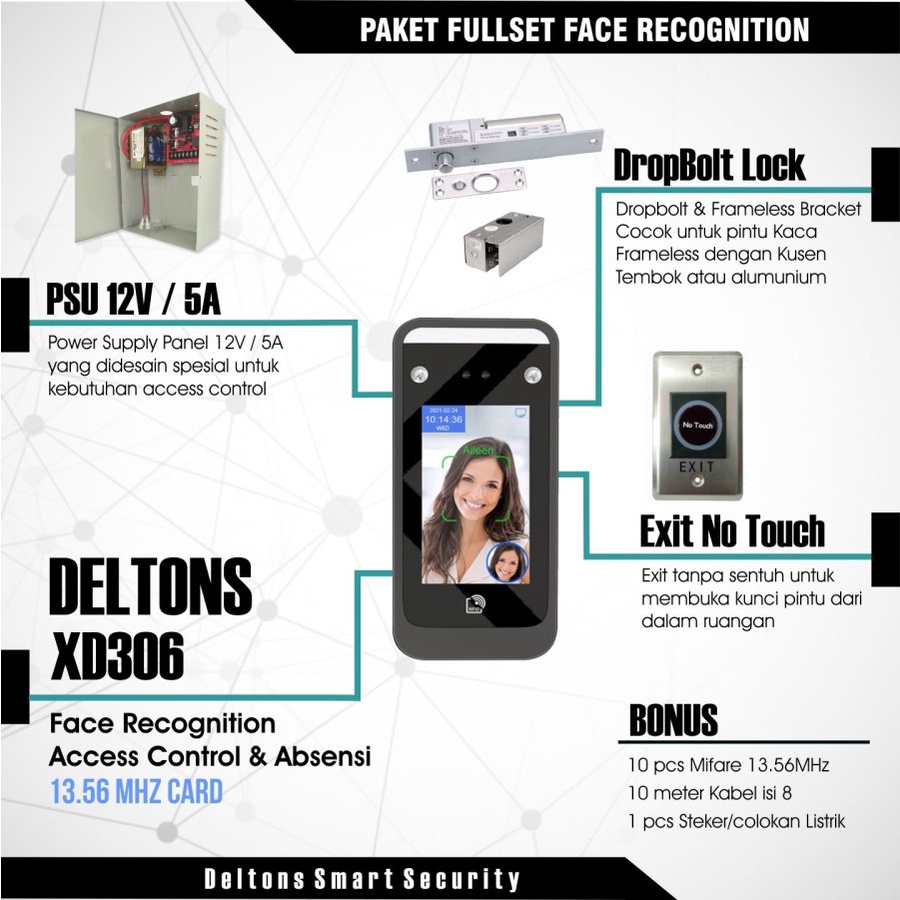 Jual Paket Dynamic Face Recognition Smart Access Control Door RFID ...