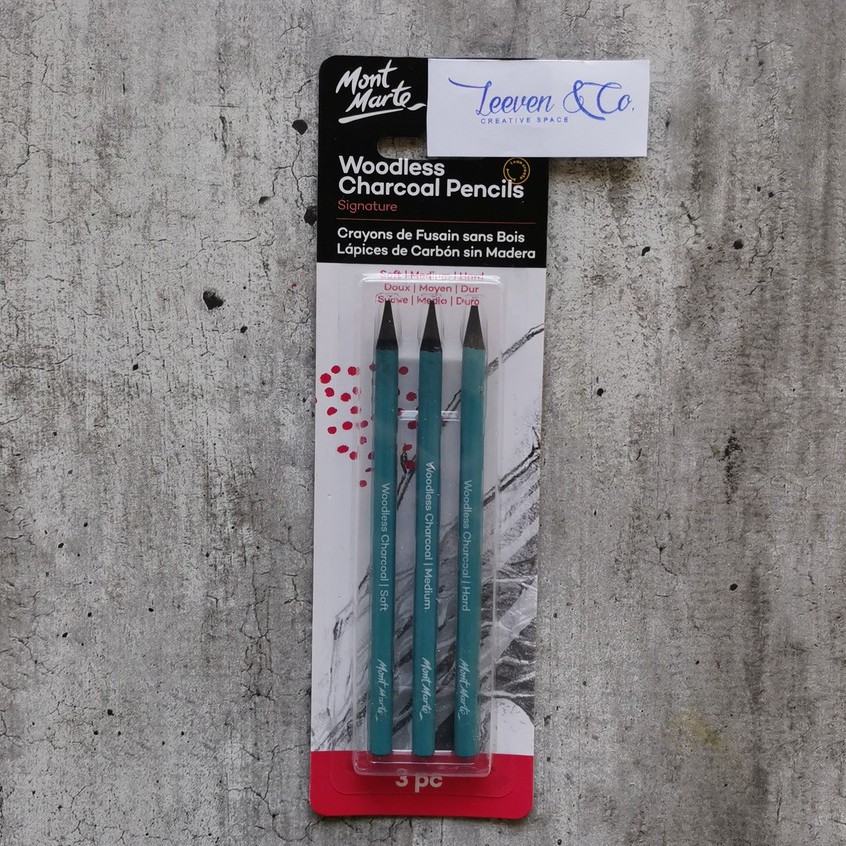 MONT MARTE Woodless Charcoal Pencils, 3 Piece. Features 3 Grades Of  Charcoal Including Soft, Medium and Hard.